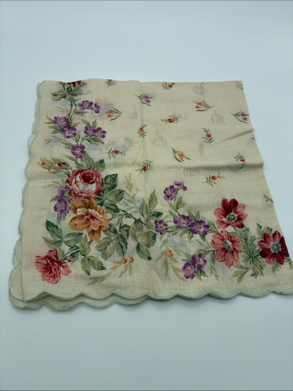 Laura Ashley Floral Scalloped Edge Handkerchief - Picture 2 of 3